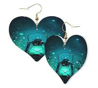1 Pair Leather Earring for Women Fireflies and Lantern Print Earring Hooks Suitable for Party Daily Wear