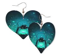 1 Pair Leather Earring for Women Fireflies and Lantern Print Earring Hooks Suitable for Party Daily Wear