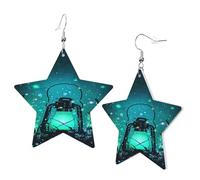 1 Pair Leather Earring for Women Fireflies and Lantern Print Earring Hooks Suitable for Party Daily Wear