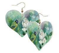1 Pair Leather Earring for Women Gardenia Flowers Birds Print Leather Earring Hooks Suitable for Party Daily Wear