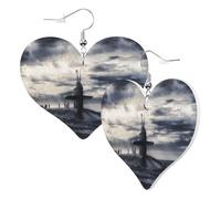 1 Pair Leather Earring for Women Giant Nuclear Ship Print Leather Earring Hooks Suitable for Party Daily Wear