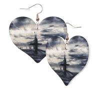 1 Pair Leather Earring for Women Giant Nuclear Ship Print Leather Earring Hooks Suitable for Party Daily Wear