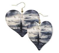 1 Pair Leather Earring for Women Giant Nuclear Ship Print Leather Earring Hooks Suitable for Party Daily Wear