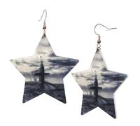 1 Pair Leather Earring for Women Giant Nuclear Ship Print the Earring Hooks Suitable for Party Daily Wear