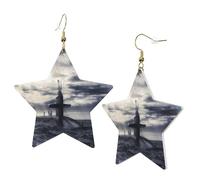 1 Pair Leather Earring for Women Giant Nuclear Ship Print the Earring Hooks Suitable for Party Daily Wear