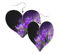 1 Pair Leather Earring for Women Green leaves and purple flowers Print Leather Earring Hooks Suitable for Party Daily Wear