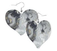 1 Pair Leather Earring for Women Grey Marble Stripe Print Leather Earring Hooks Suitable for Party Daily Wear