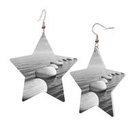 1 Pair Leather Earring for Women Grey Zen Stones Picture Print the Earring Hooks Suitable for Party Daily Wear