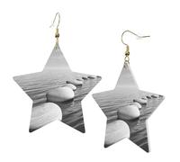 1 Pair Leather Earring for Women Grey Zen Stones Picture Print the Earring Hooks Suitable for Party Daily Wear