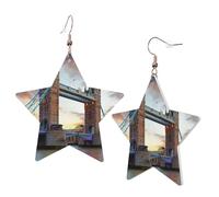 1 Pair Leather Earring for Women Historic Old Tower Bridge London Print the Earring Hooks Suitable for Party Daily Wear