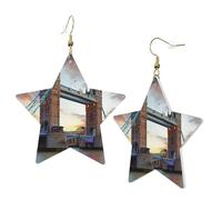1 Pair Leather Earring for Women Historic Old Tower Bridge London Print the Earring Hooks Suitable for Party Daily Wear