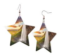 1 Pair Leather Earring for Women Iceland Waterfall River Field Sunset Print the Earring Hooks Suitable for Party Daily Wear