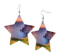 1 Pair Leather Earring for Women Ireland Sunset Seascape Print the Earring Hooks Suitable for Party Daily Wear