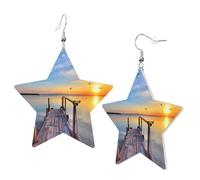 1 Pair Leather Earring for Women Lake under Sunset Print Earring Hooks Suitable for Party Daily Wear