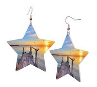 1 Pair Leather Earring for Women Lake under Sunset Print Earring Hooks Suitable for Party Daily Wear