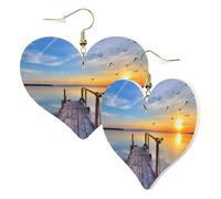 1 Pair Leather Earring for Women Lake under Sunset Print Earring Hooks Suitable for Party Daily Wear