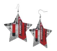 1 Pair Leather Earring for Women London Red Telephone Booth Print the Earring Hooks Suitable for Party Daily Wear
