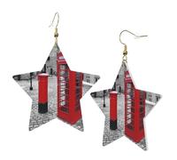 1 Pair Leather Earring for Women London Red Telephone Booth Print the Earring Hooks Suitable for Party Daily Wear