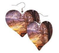 1 Pair Leather Earring for Women Lonely Bench Sunset Print Leather Earring Hooks Suitable for Party Daily Wear