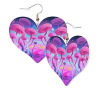 1 Pair Leather Earring for Women Magic Mushroom Print Earring Hooks Suitable for Party Daily Wear