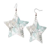1 Pair Leather Earring for Women Mint Gray Leaves Print Earring Hooks Suitable for Party Daily Wear
