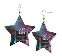 1 Pair Leather Earring for Women Movies Clapperboard Print Earring Hooks Suitable for Party Daily Wear