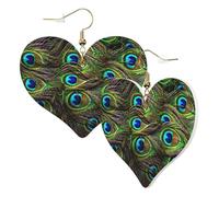 1 Pair Leather Earring for Women Peacock's Feather Print Leather Earring Hooks Suitable for Party Daily Wear