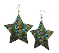 1 Pair Leather Earring for Women Peacock's Feather Print the Earring Hooks Suitable for Party Daily Wear