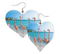 1 Pair Leather Earring for Women Pink Flamingo on Beach Print Leather Earring Hooks Suitable for Party Daily Wear