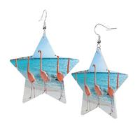 1 Pair Leather Earring for Women Pink Flamingo on Beach Print the Earring Hooks Suitable for Party Daily Wear