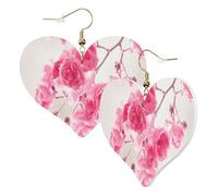 1 Pair Leather Earring for Women Pink Flowers Print Leather Earring Hooks Suitable for Party Daily Wear