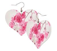 1 Pair Leather Earring for Women Pink Flowers Print Leather Earring Hooks Suitable for Party Daily Wear
