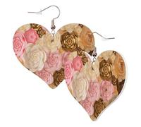 1 Pair Leather Earring for Women Pink White Gold Flowers Print Leather Earring Hooks Suitable for Party Daily Wear
