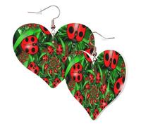 1 Pair Leather Earring for Women Red Ladybug Print Leather Earring Hooks Suitable for Party Daily Wear