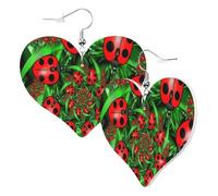 1 Pair Leather Earring for Women Red Ladybug Print Leather Earring Hooks Suitable for Party Daily Wear