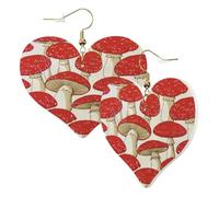 1 Pair Leather Earring for Women Red White Mushroom Print Leather Earring Hooks Suitable for Party Daily Wear
