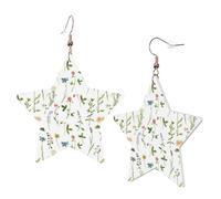1 Pair Leather Earring for Women Season Watercolors of Herbs Flowers Print the Earring Hooks Suitable for Party Daily Wear