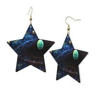 1 Pair Leather Earring for Women Space Planets Print the Earring Hooks Suitable for Party Daily Wear