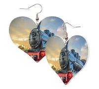1 Pair Leather Earring for Women Steam Train Print Earring Hooks Suitable for Party Daily Wear