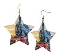 1 Pair Leather Earring for Women Steam Train Print Earring Hooks Suitable for Party Daily Wear