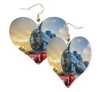 1 Pair Leather Earring for Women Steam Train Print Earring Hooks Suitable for Party Daily Wear