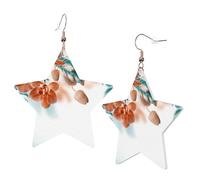 1 Pair Leather Earring for Women Teal and Orange flower Print the Earring Hooks Suitable for Party Daily Wear