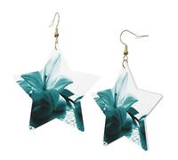 1 Pair Leather Earring for Women Teal Lily Print the Earring Hooks Suitable for Party Daily Wear