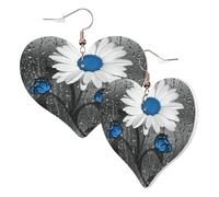 1 Pair Leather Earring for Women White Blue Daisy Print Leather Earring Hooks Suitable for Party Daily Wear