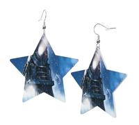1 Pair Leather Earring for Women Winter Christmas Snow Night Railway Train Print the Earring Hooks Suitable for Party Daily Wear