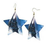 1 Pair Leather Earring for Women Winter Christmas Snow Night Railway Train Print the Earring Hooks Suitable for Party Daily Wear