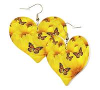 1 Pair Leather Earring for Women Yellow Flowers Butterflies Print Leather Earring Hooks Suitable for Party Daily Wear