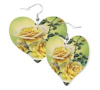 1 Pair Leather Earring for Women Yellow Rose Print Leather Earring Hooks Suitable for Party Daily Wear