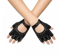 1 Pair Leather Fingerless Gloves Women,Punk Biker Fingerless Leather Gloves | Black Fingerless Gloves Women,Punk Costume Styling,Half-Finger Open Design for Driving Riding Halloween Cosplay