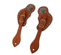 1 Pair Leather Spur Strap, Western Spur Strap with Buckle, Genuine Cowhide Brown Horse Spur Strap with Rhinestone Decoration for Cowboy Riding and Equestrian Training